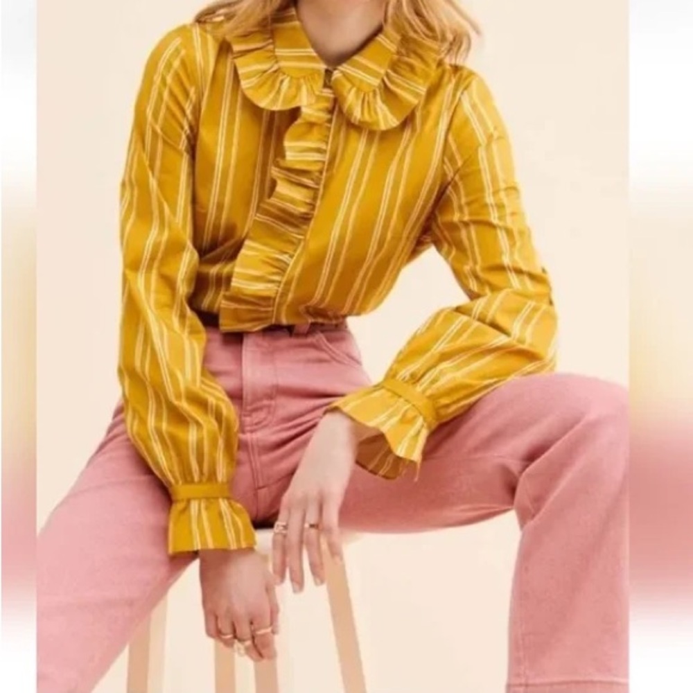 Free People X Just Female Giva Striped Button Down Shirt NWT Sz XS PTP 18 $140 - Picture 1 of 11